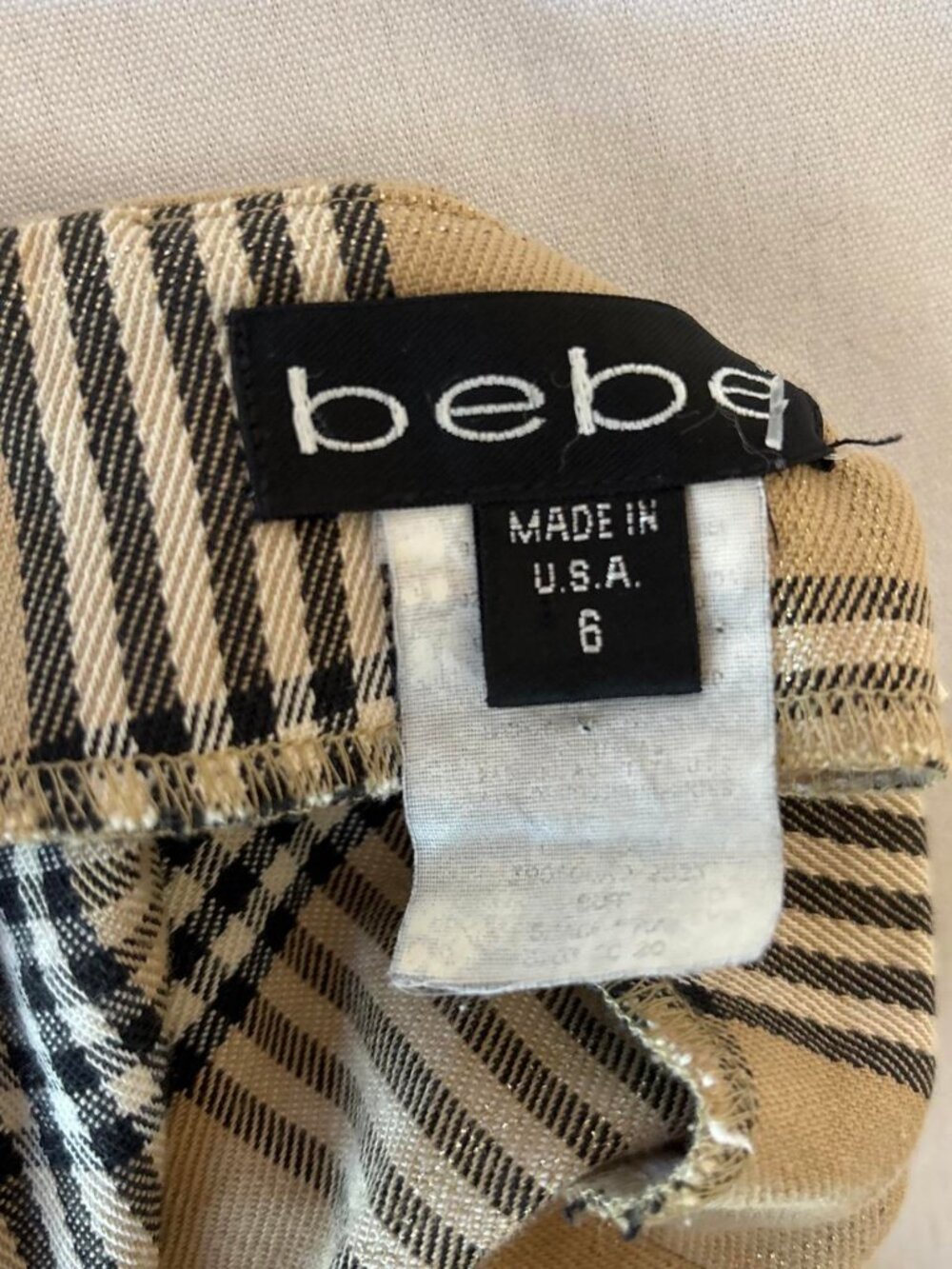 Vintage 90s Bebe Plaid Leather Trim Ankle Zip Flare Trousers 6 - Picture 6 of 8